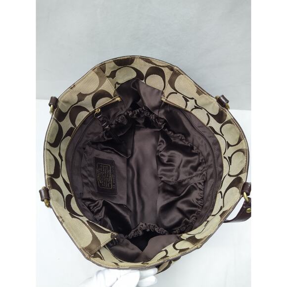 Coach Signature Brown Canvas Stripe Double Handles Diaper Tote Bags - Picture 9 of 16